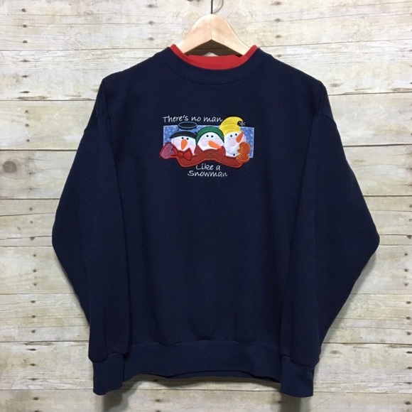 M & C Sportswear Tops - M & C Sportswear whimsical embroidered appliqué snowman sweatshirt size L